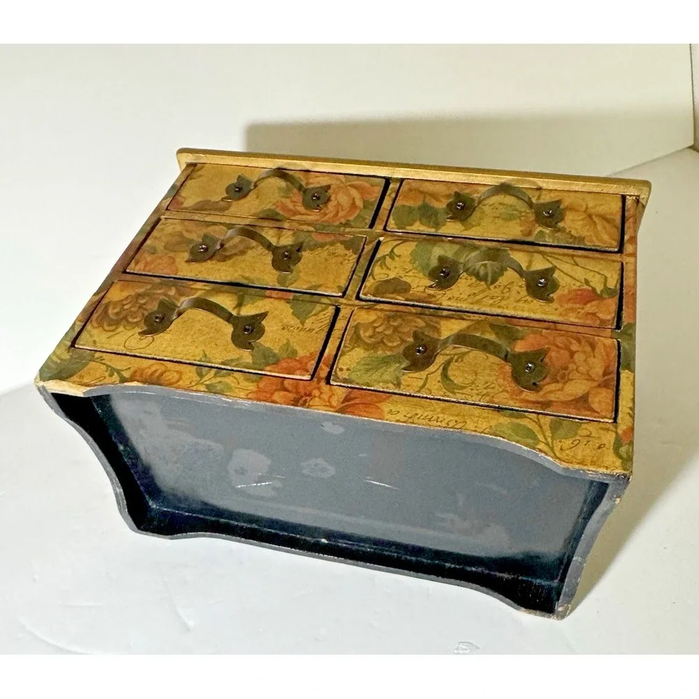 Jewelry Box Victorian Style Découpage Floral 6 Drawer Vintage